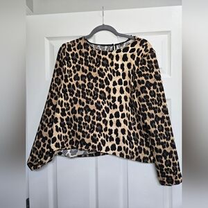 Zara Leopard Print Long Sleeve Top - Beige & Black